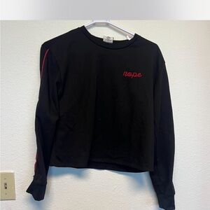 Black Long Sleeve Crop Top with Red Detail